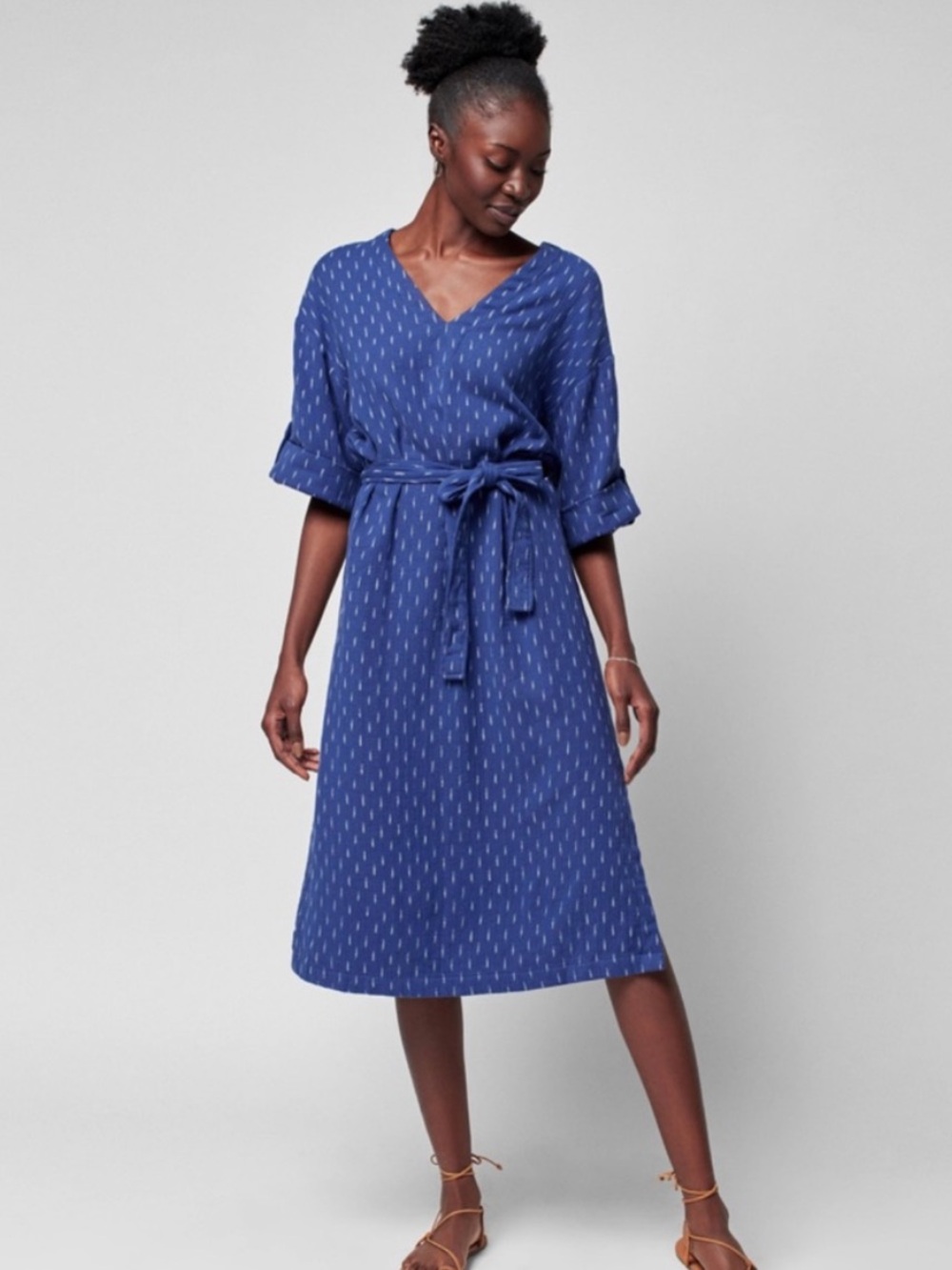 Faherty Atlantic Ave Midi Dress Classic Indigo Size XS *Small Flaw See Descrip
